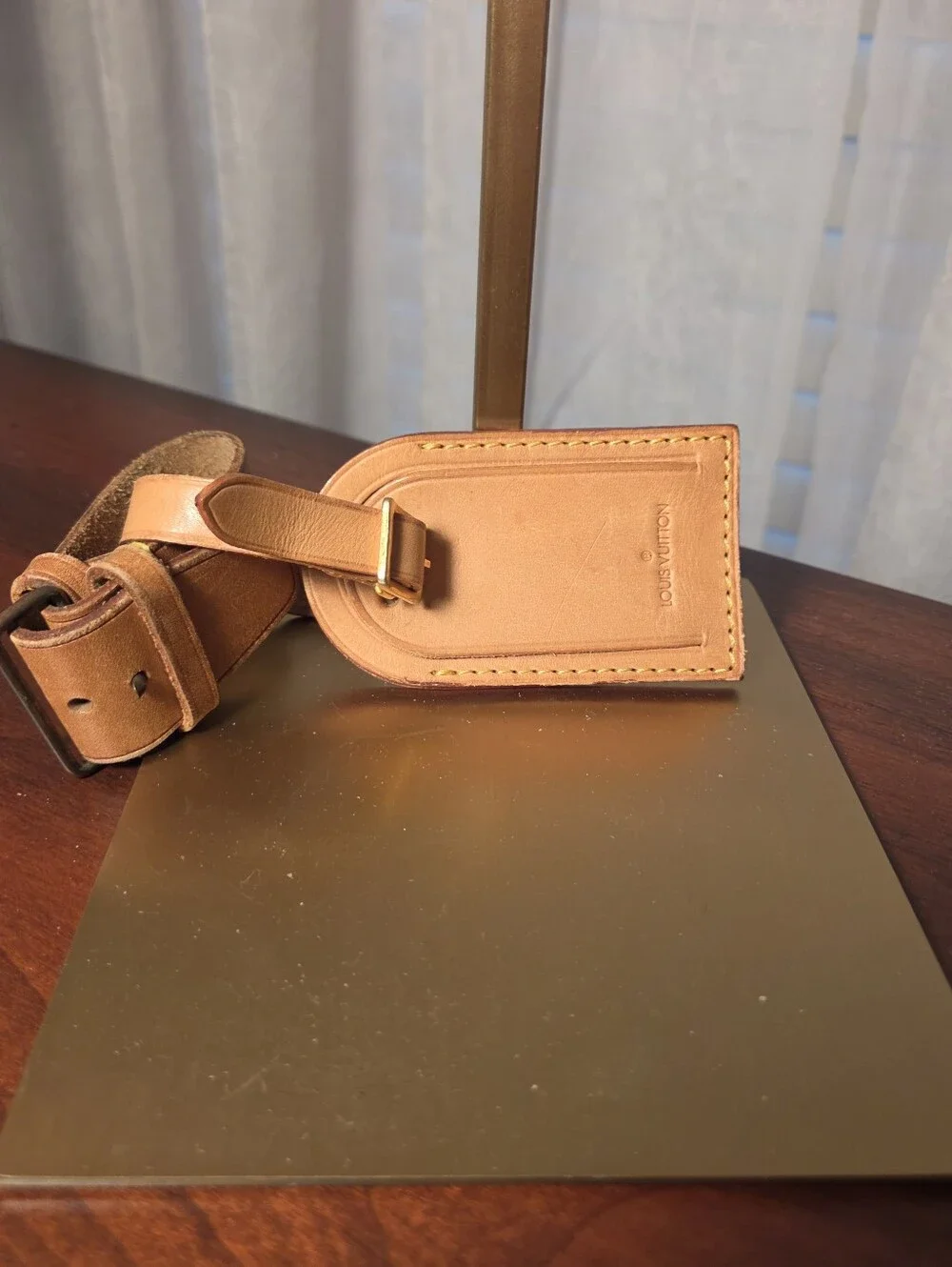 Louis Vuitton Tan Leather Luggage Tag with Gold-Tone Buckle